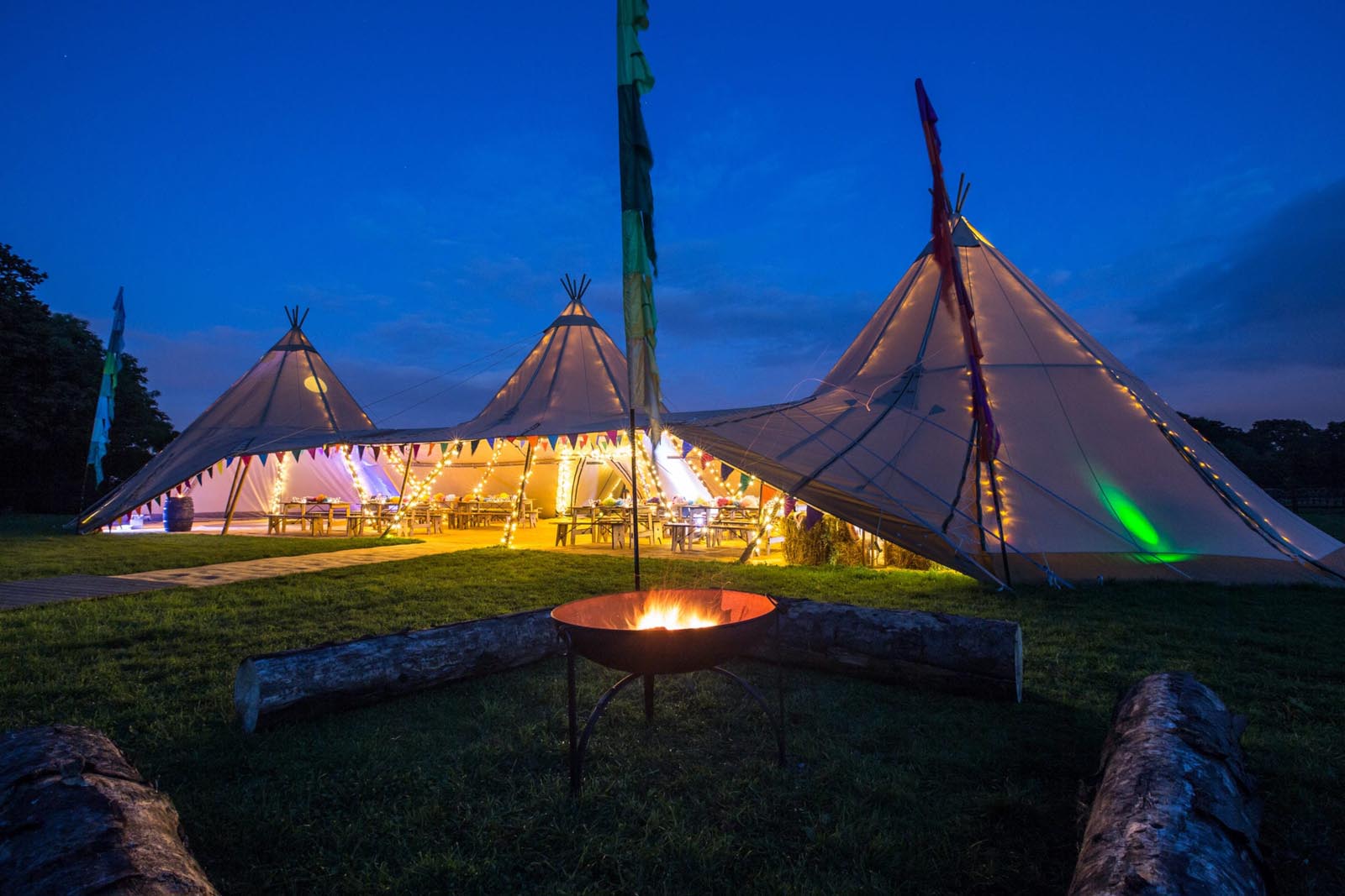 A large tipi set up for a private event at Farnham Castle in Surrey