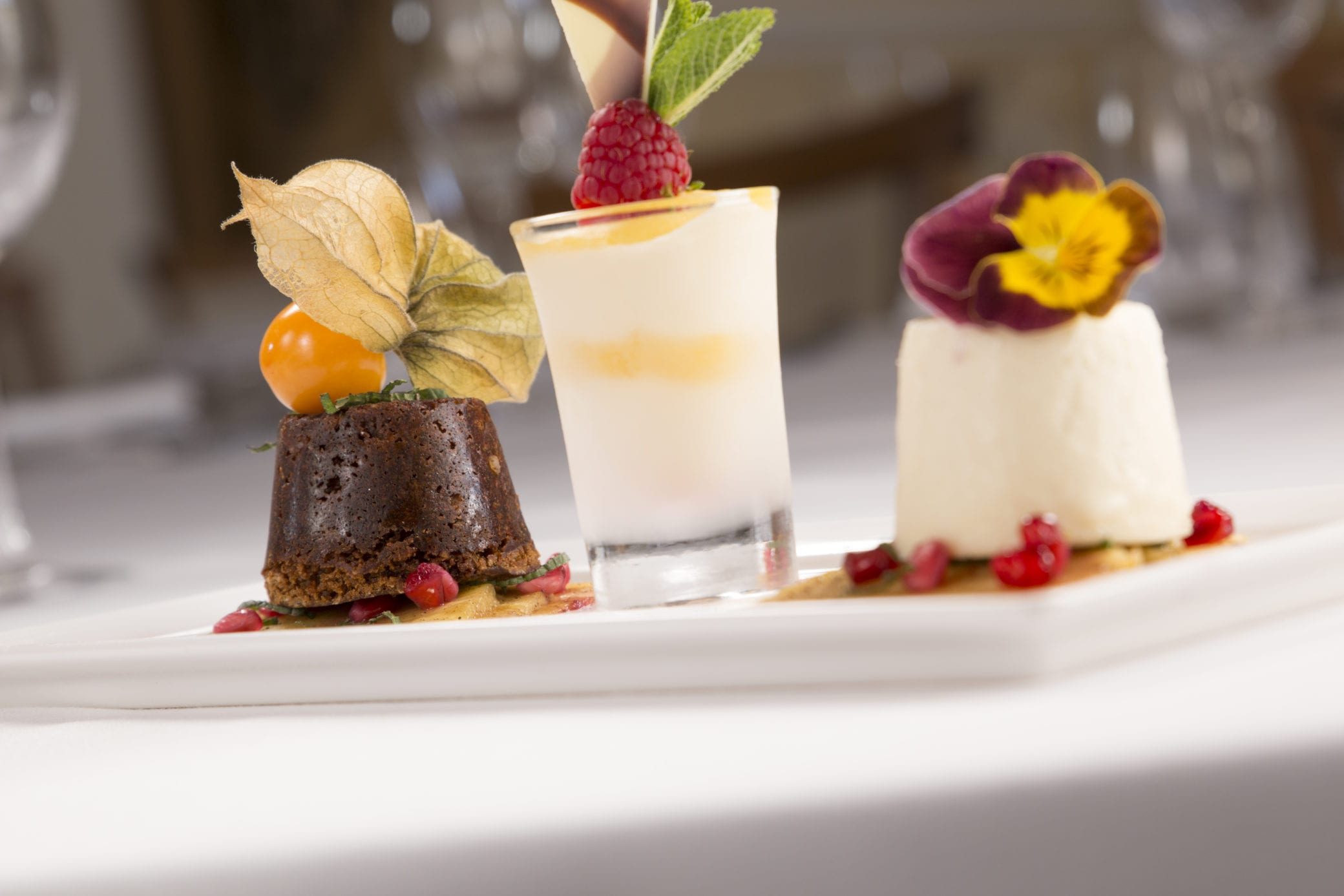 A selection of fruit puddings for a summer wedding