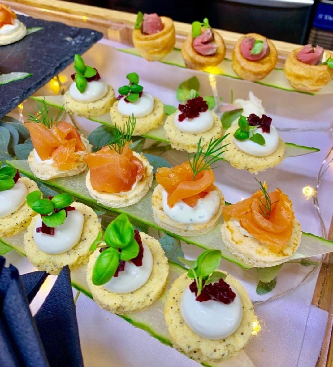 Tray of wedding canapes at a wedding in Surrey
