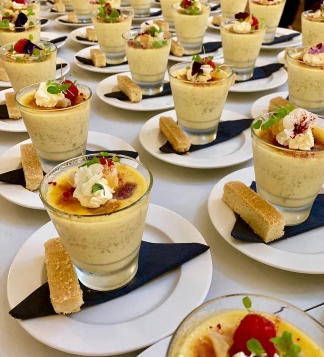 Creme brulee dessert served at a wedding