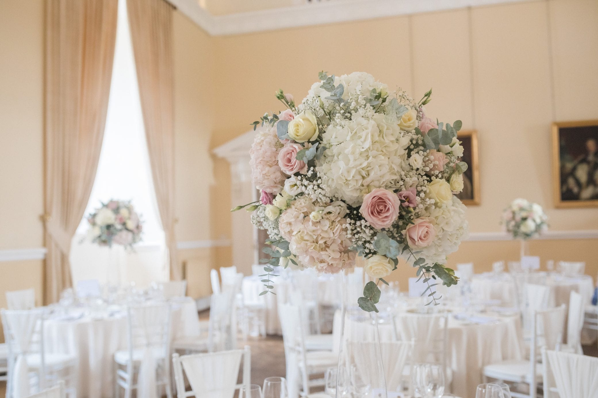 Pastel wedding flower ideas at Farnham Castle