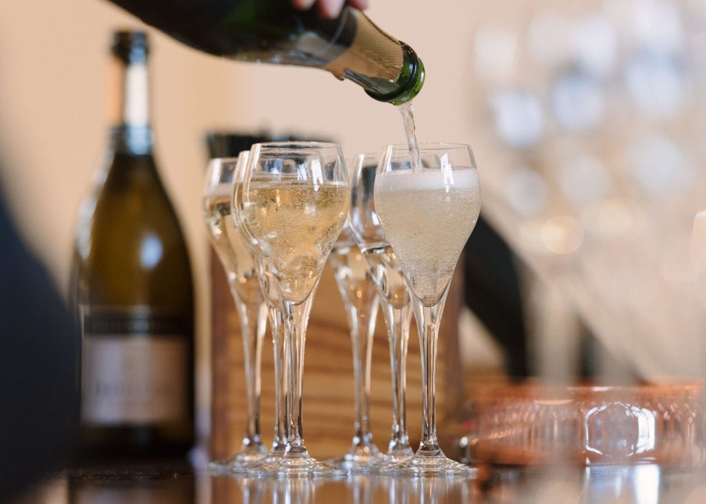 Champagne being served at a Farnham Castle wedding
