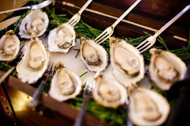 Oysters served at a Surrey wedding reception