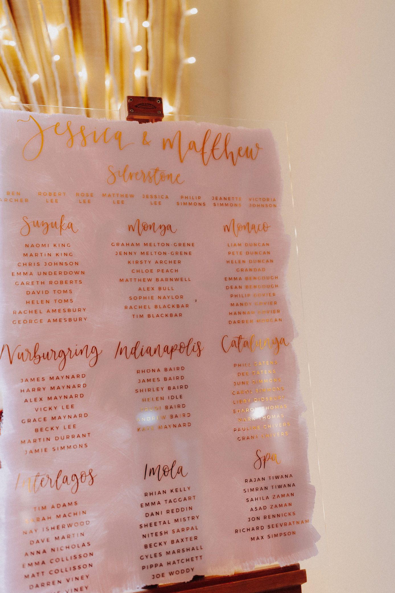 Pretty pink and gold table plan