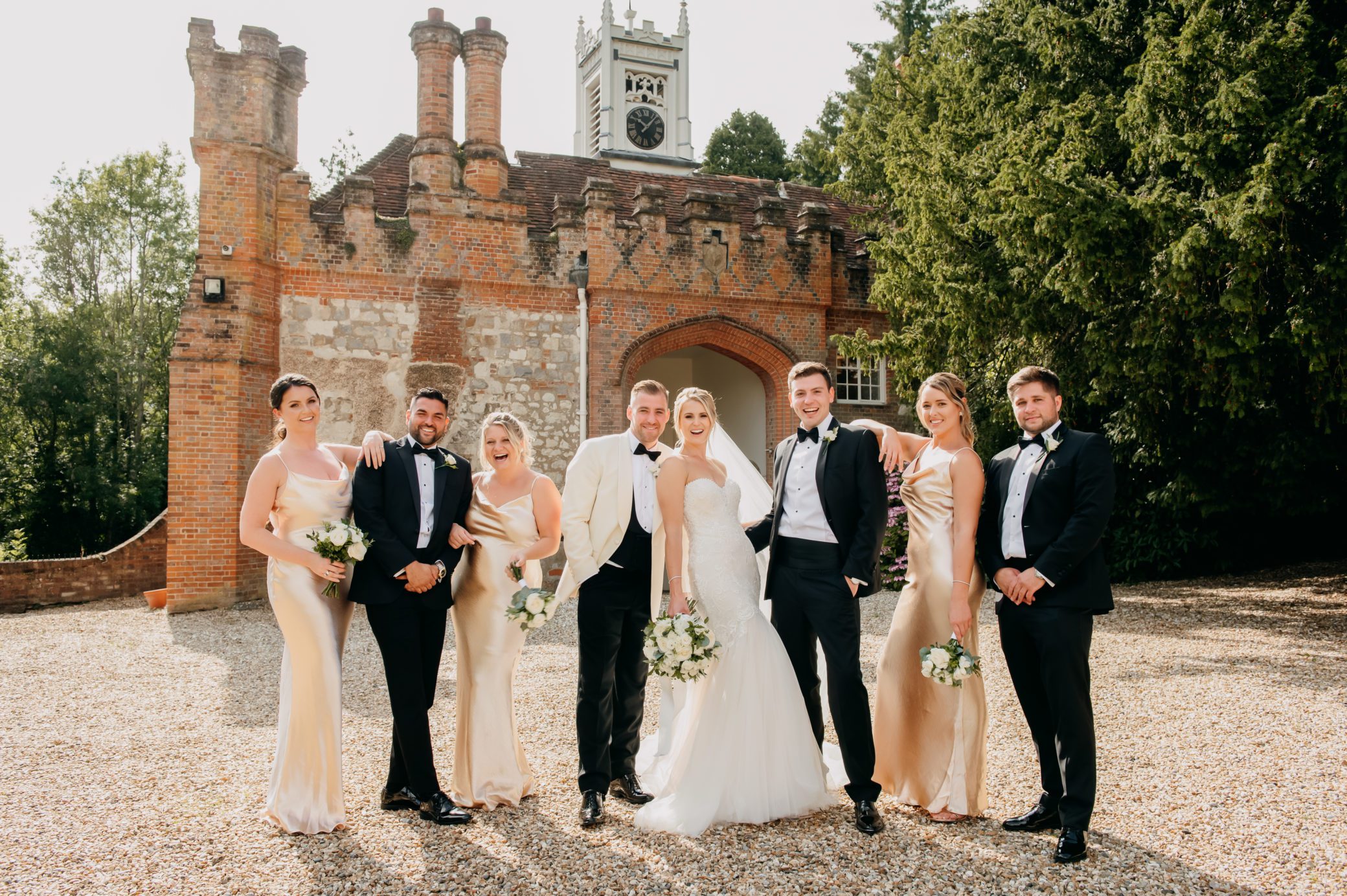 Elegant wedding party at Farnham Castle