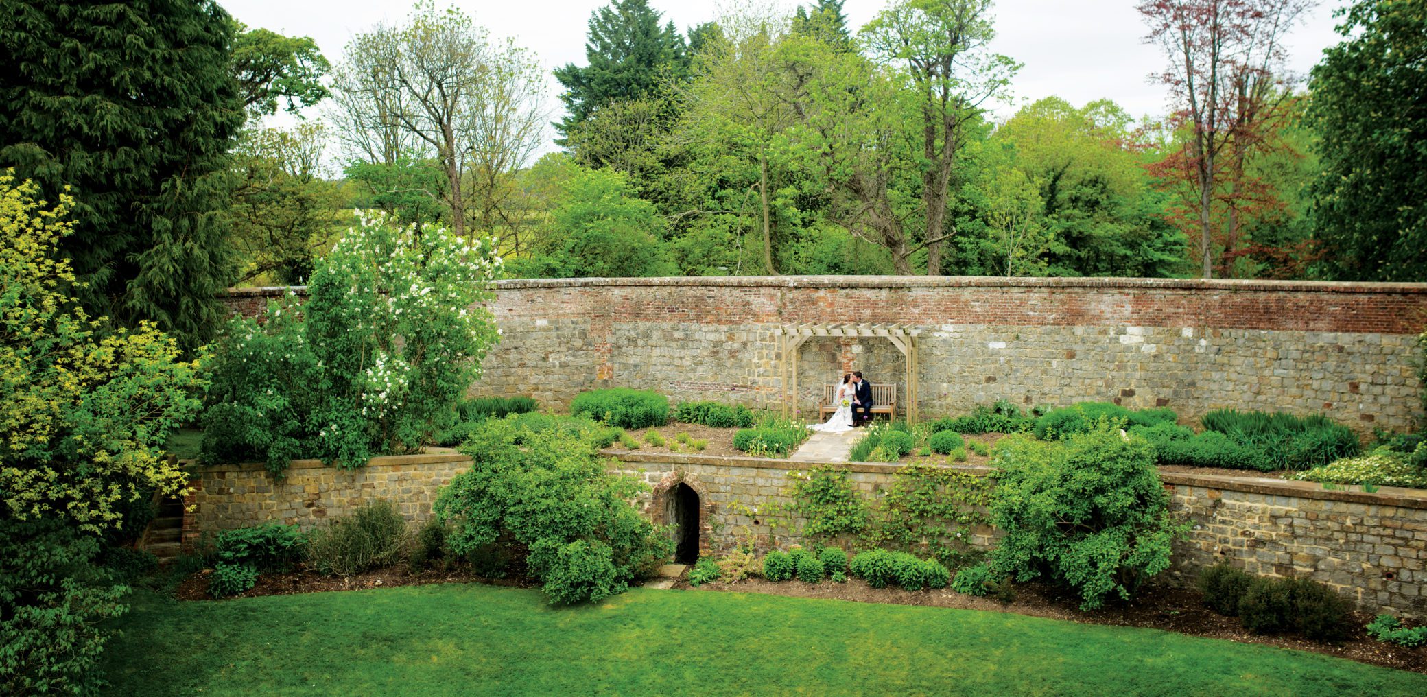 Pretty gardens at Farnham Castle in Surrey