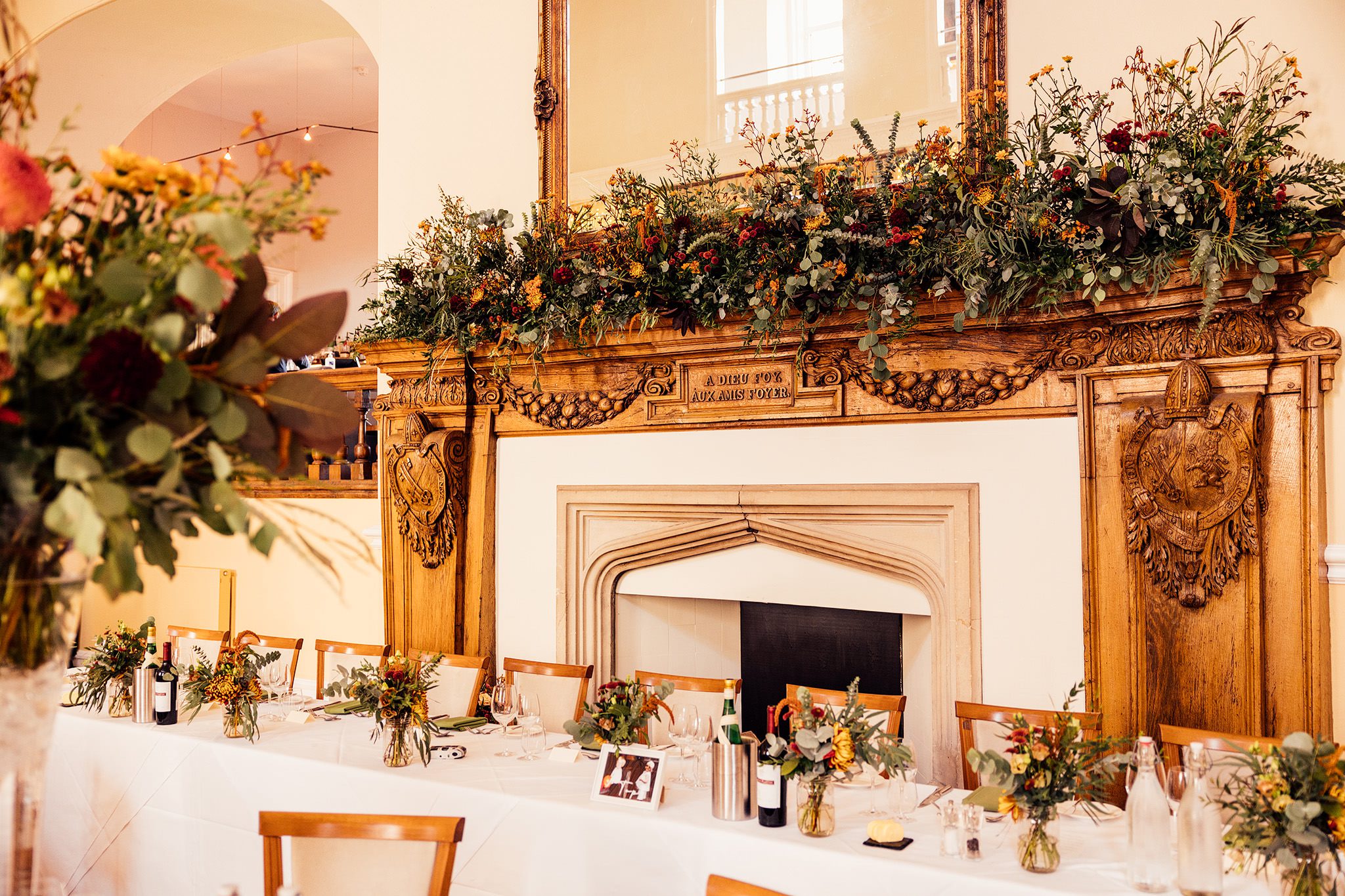 Lovely wedding decor at Farnham Castle