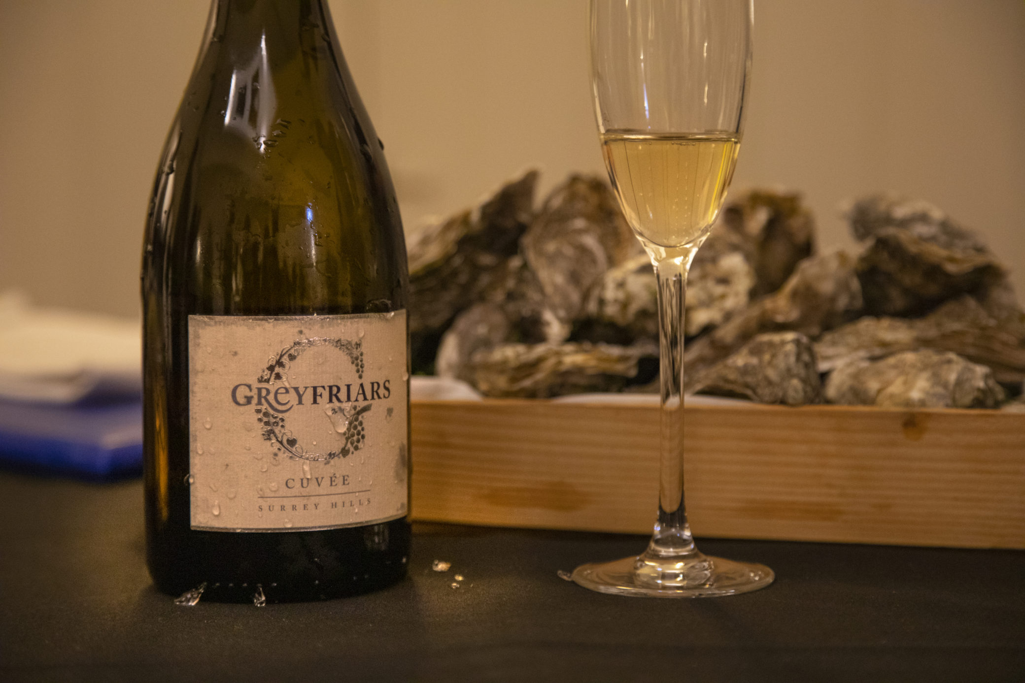 Oyster Station with Greyfriars Sparkling Wine for luxury welcome reception