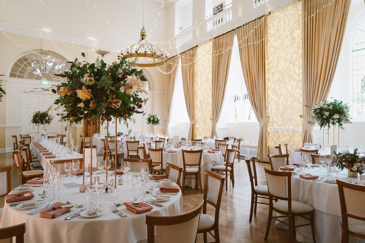 wedding reception table decor ideas at Farnham Castle in Surrey